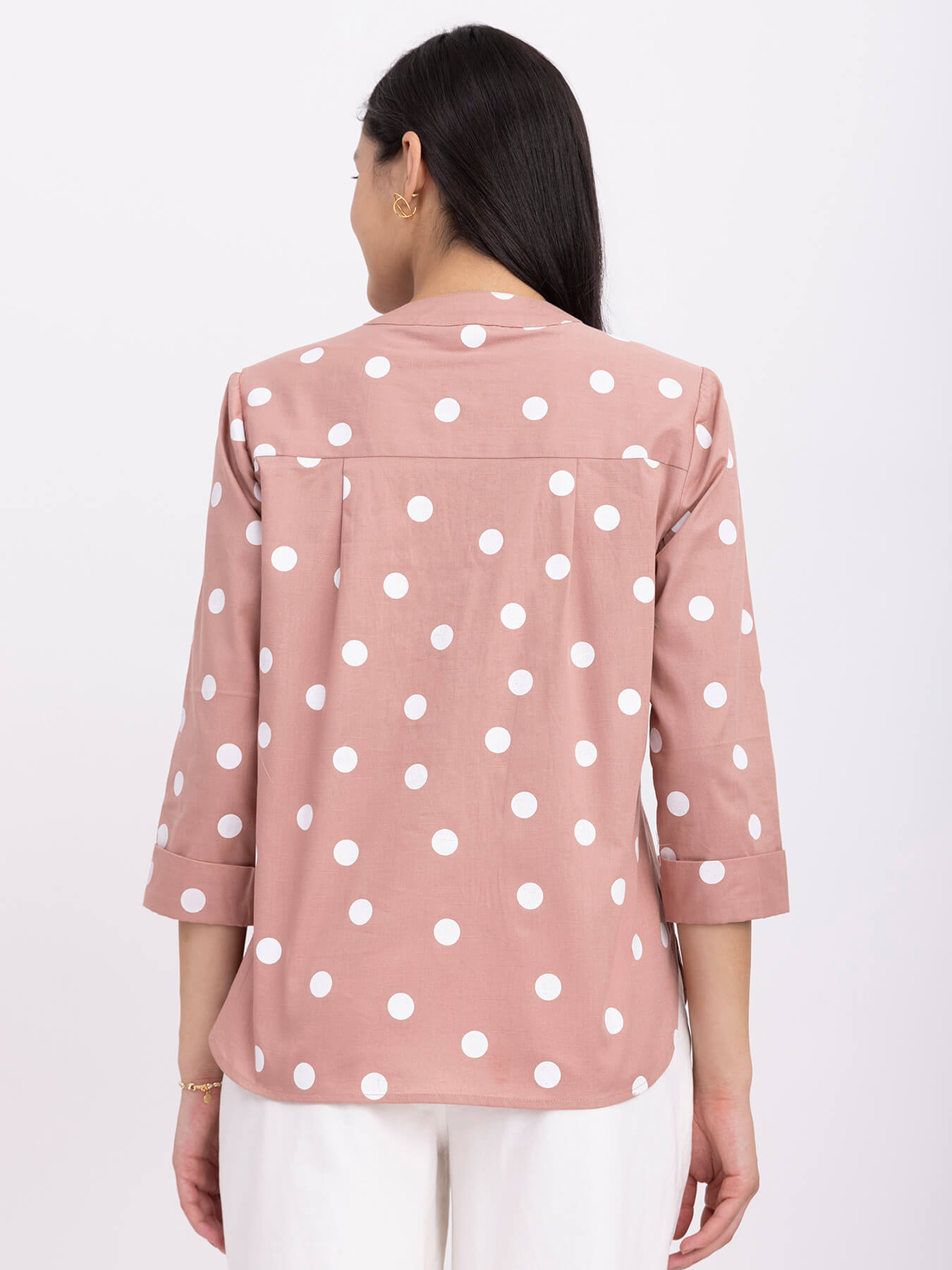 Linen Polka Dot Top - Pink And White