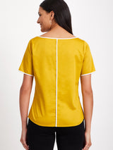 Boat Neck Colour Block Top - Mustard And White