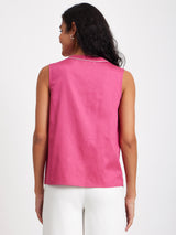 Mandarin Collar Colour Block Top - Pink And White