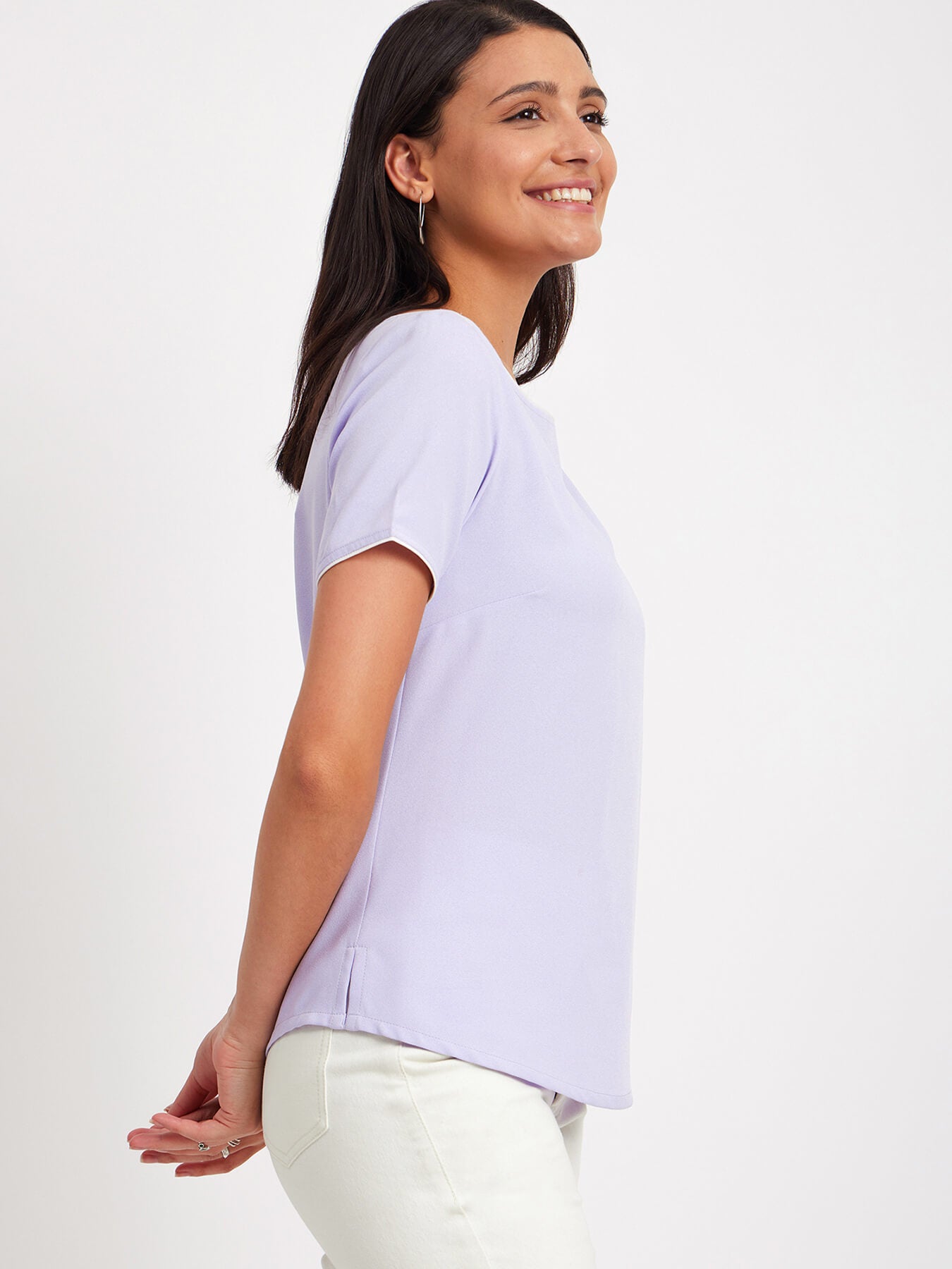 Boat Neck Colour Block Top - Lavender And White