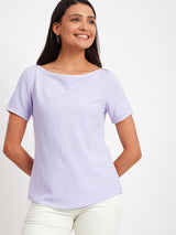 Boat Neck Colour Block Top - Lavender And White