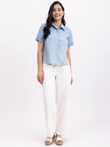 Denim Shirt Collar Top - Blue