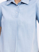 Denim Shirt Collar Top - Blue
