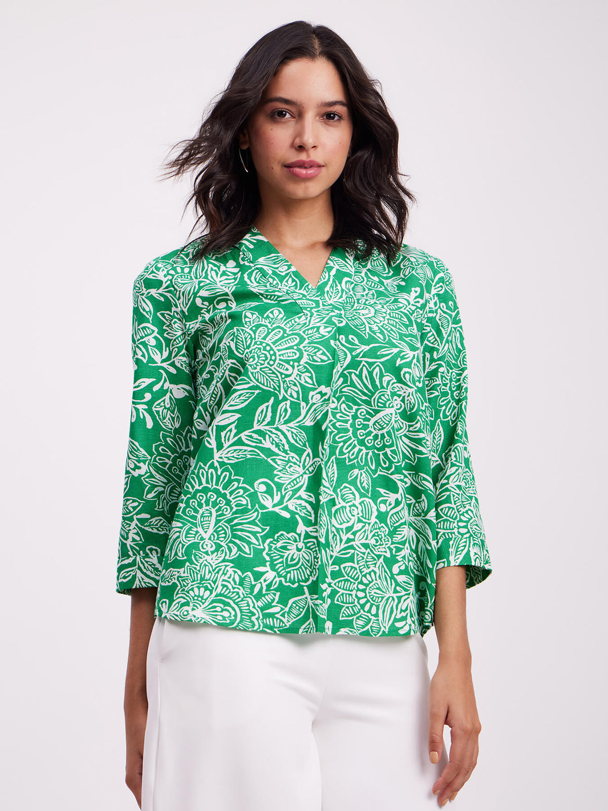 V Neck Front Pleat Top - Green