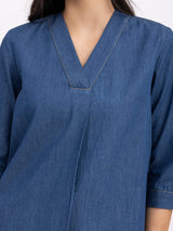 Denim V-Neck Top - Navy Blue