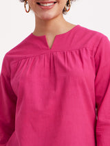 Linen Gather Detail Top - Pink