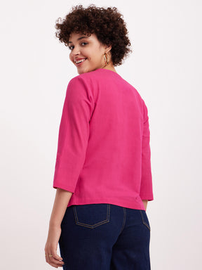 Linen Gather Detail Top - Pink