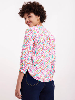 Abstract Print V Neck Top - Multicolour