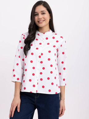 Cotton Polka Dot Top - White And Red