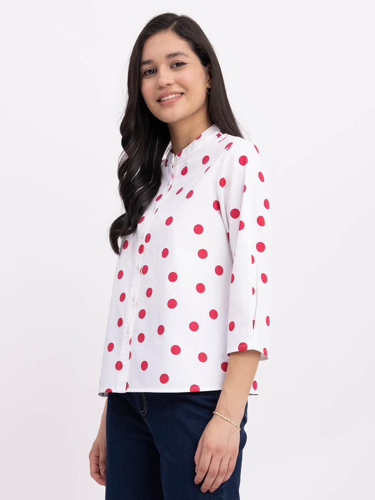 Cotton Polka Dot Top - White And Red