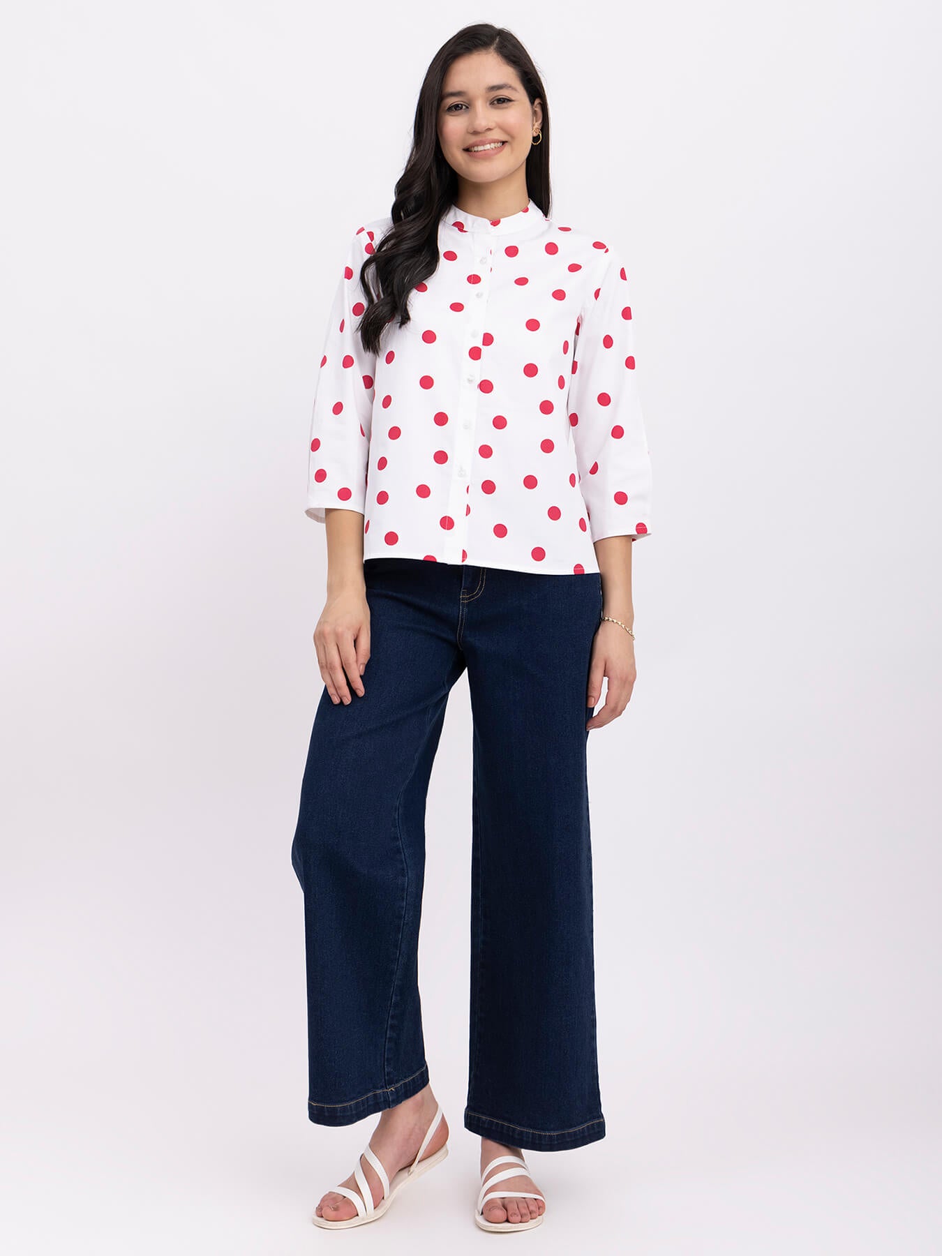 Cotton Polka Dot Top - White And Red