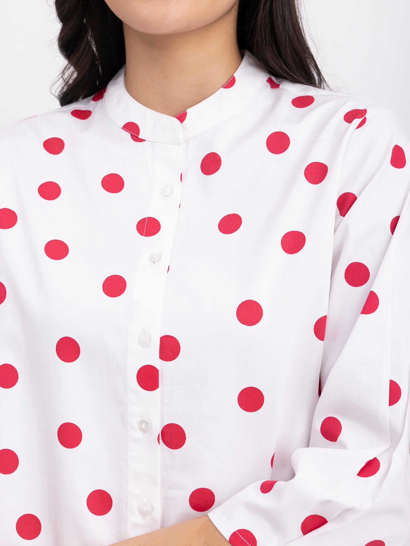 Cotton Polka Dot Top - White And Red