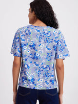 Floral Print Bell Sleeves Top - Blue