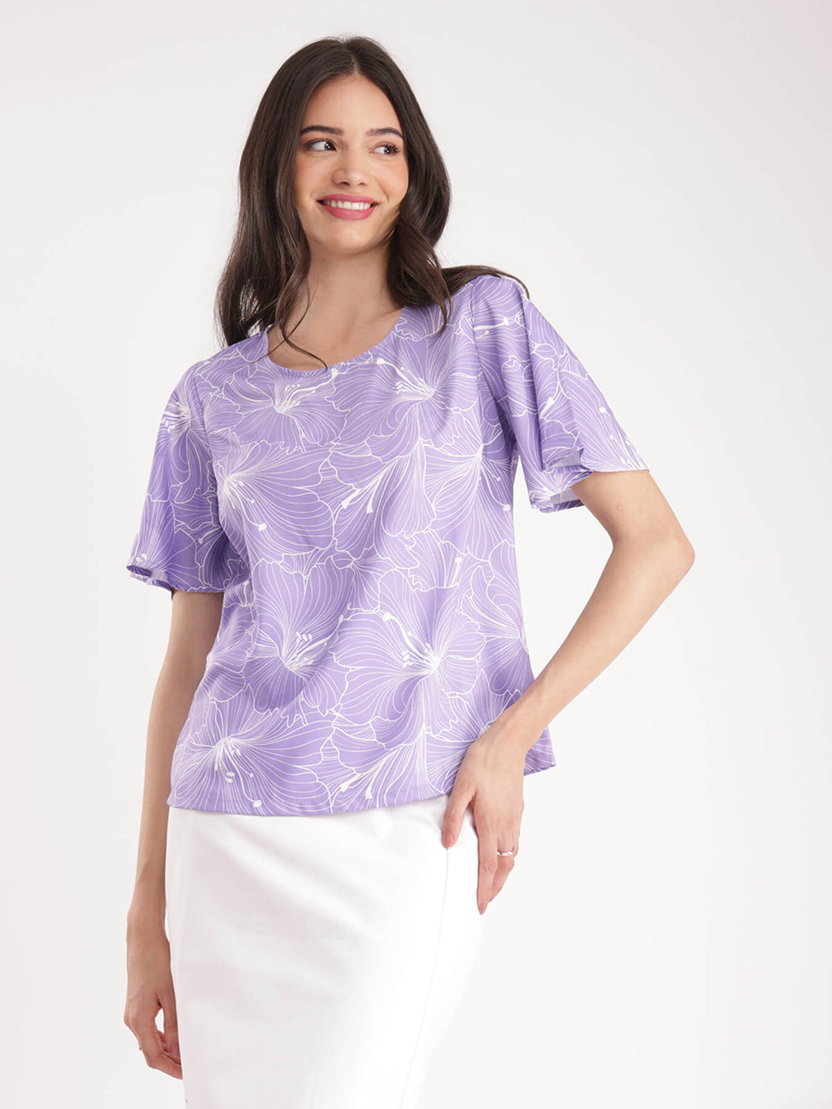Floral Bell Sleeves Top - Lilac