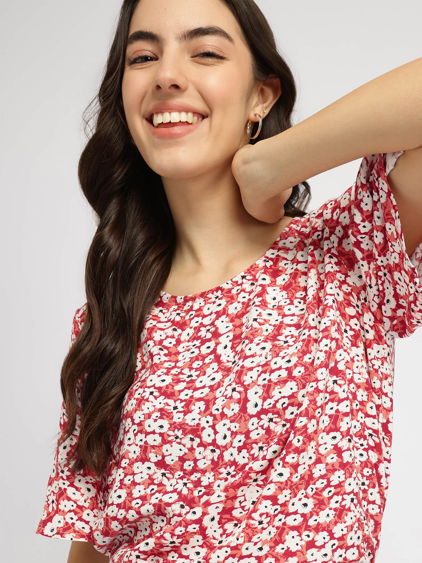 Floral Bell Sleeve Top - Maroon