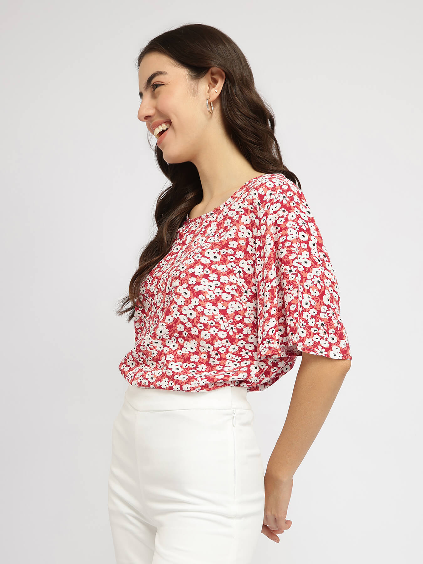 Floral Bell Sleeve Top - Maroon