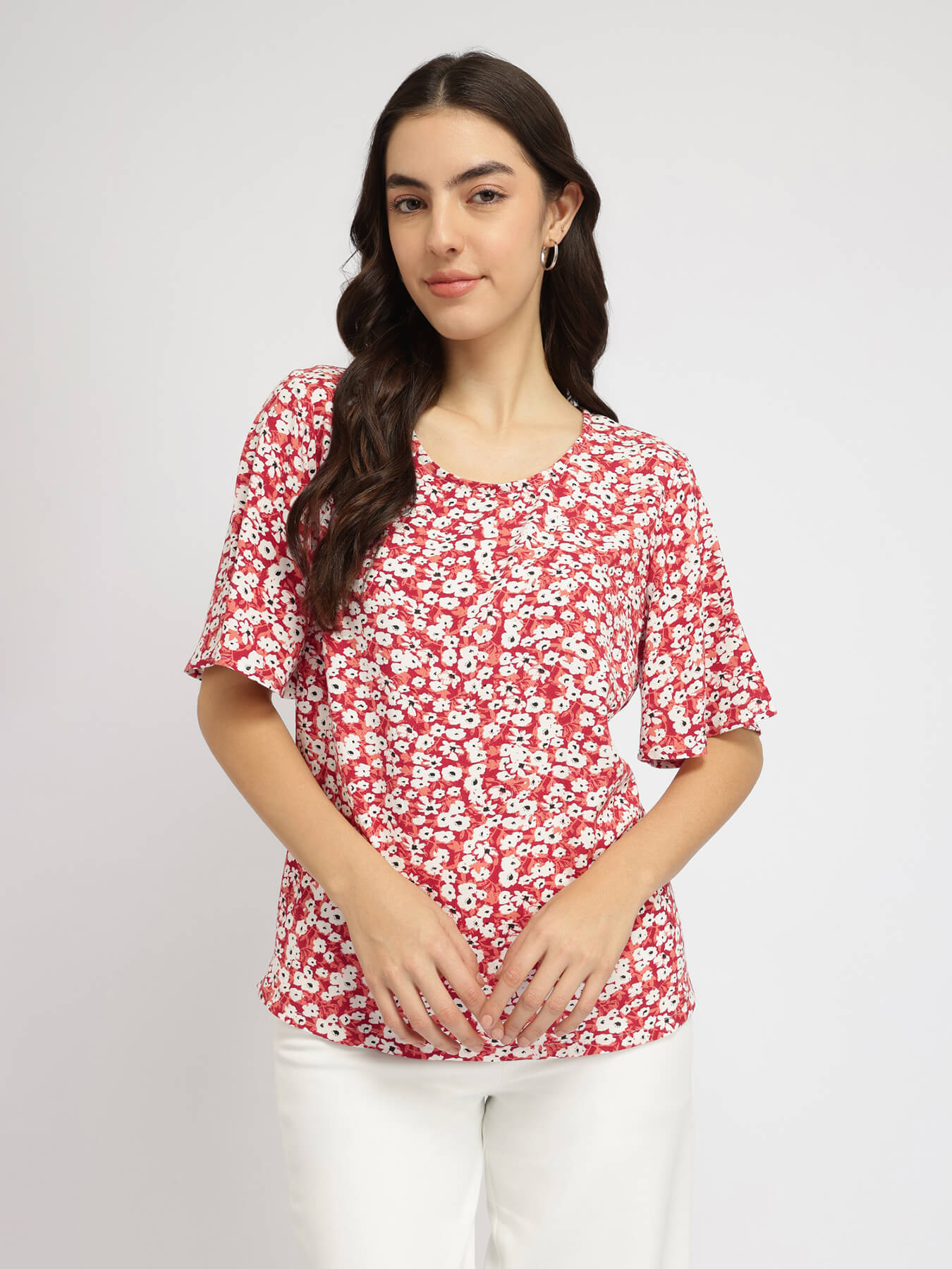 Floral Bell Sleeve Top - Maroon