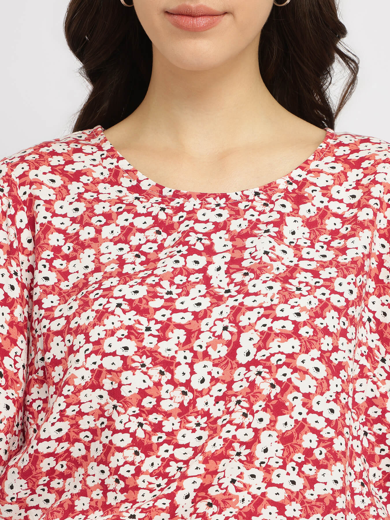 Floral Bell Sleeve Top - Maroon