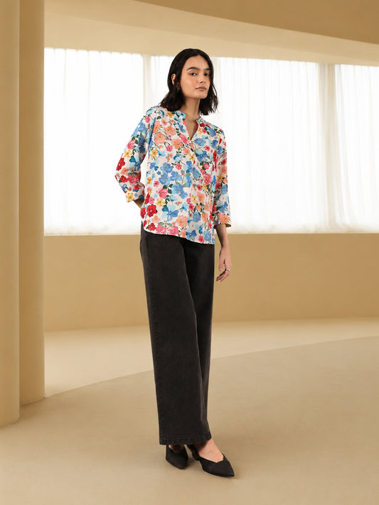 Floral Print Bell Sleeves Top - Multicolour