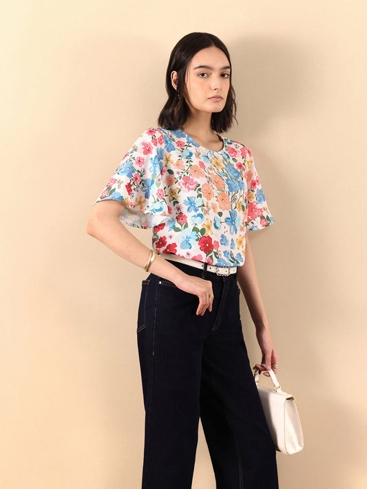 Floral Print Bell Sleeves Top - Multicolour