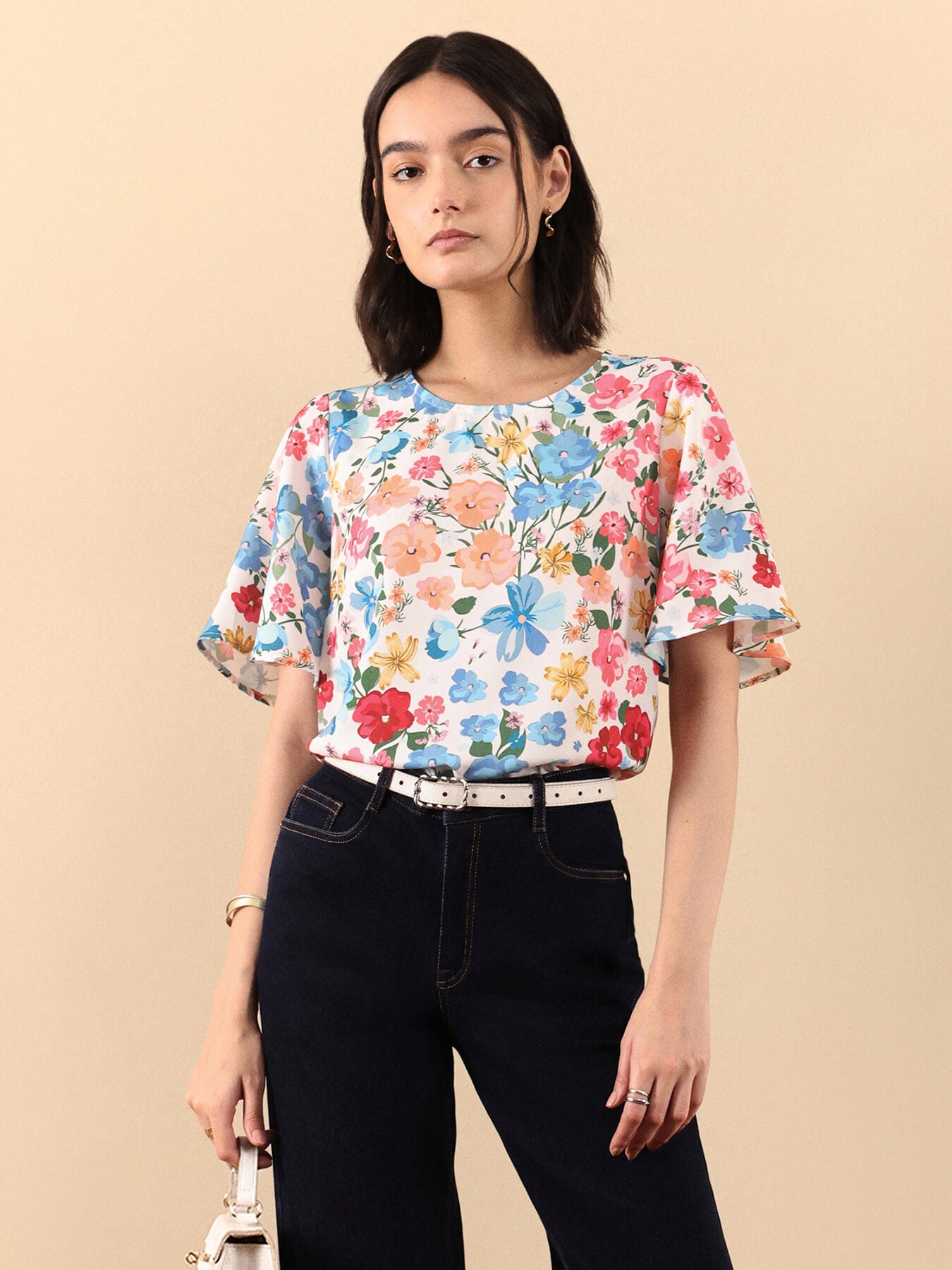 Floral Print Bell Sleeves Top - Multicolour