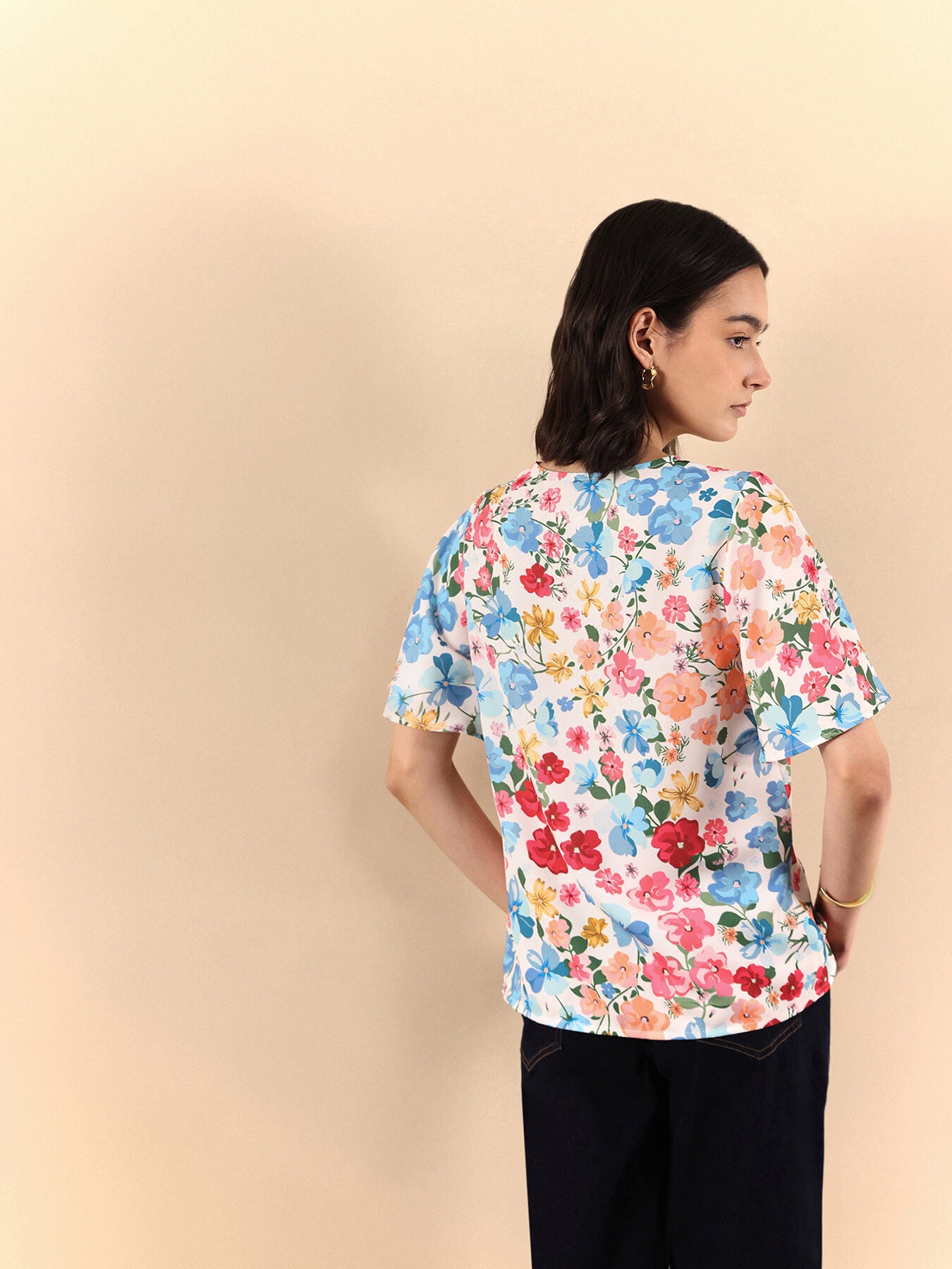 Floral Print Bell Sleeves Top - Multicolour