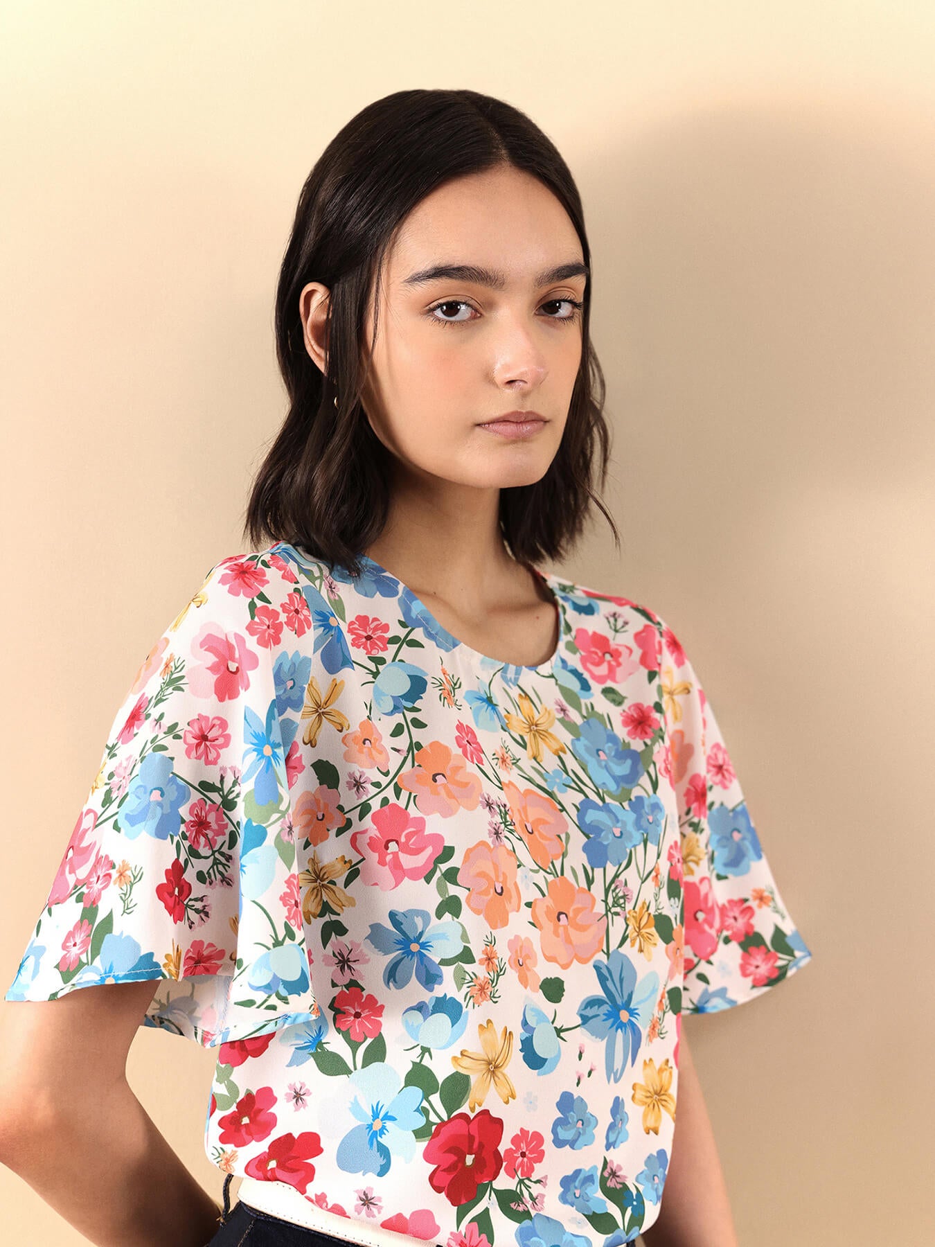 Floral Print Bell Sleeves Top - Multicolour