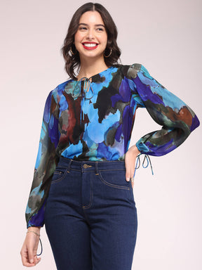 Abstract Print Top - Blue