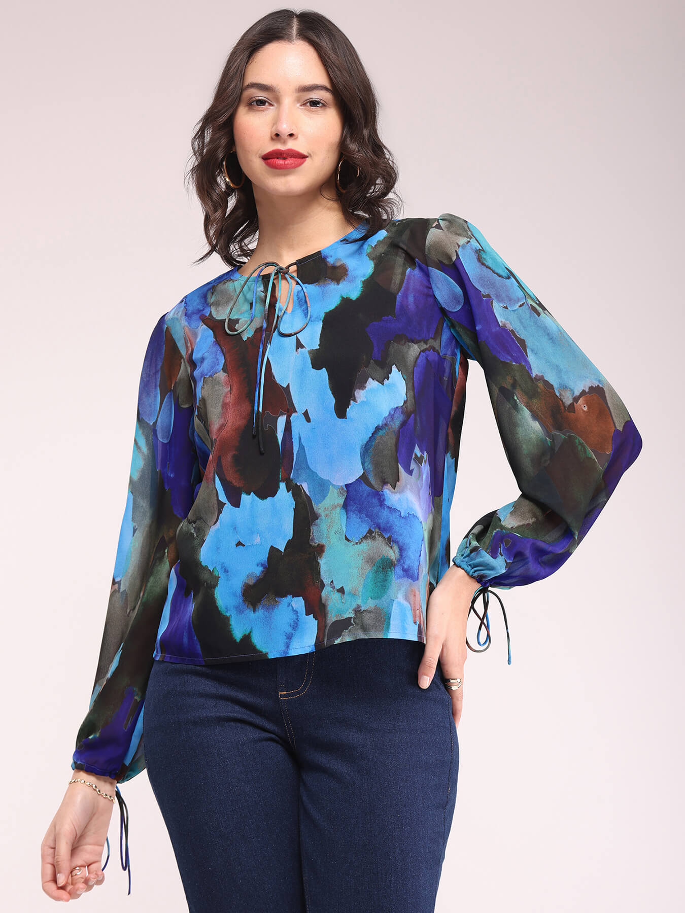 Abstract Print Top - Blue