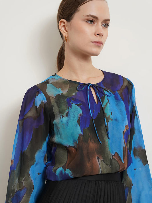 Abstract Print Top - Blue