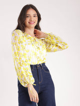 Floral Tie-up Top - Yellow And White