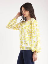 Floral Tie-up Top - Yellow And White