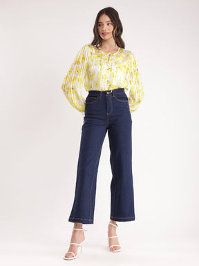 Floral Tie-up Top - Yellow And White