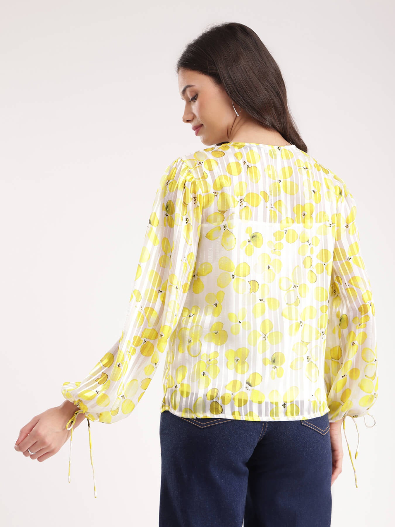 Floral Tie-up Top - Yellow And White