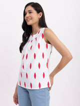 Cotton Geometric Print Top - White And Red