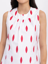 Cotton Geometric Print Top - White And Red