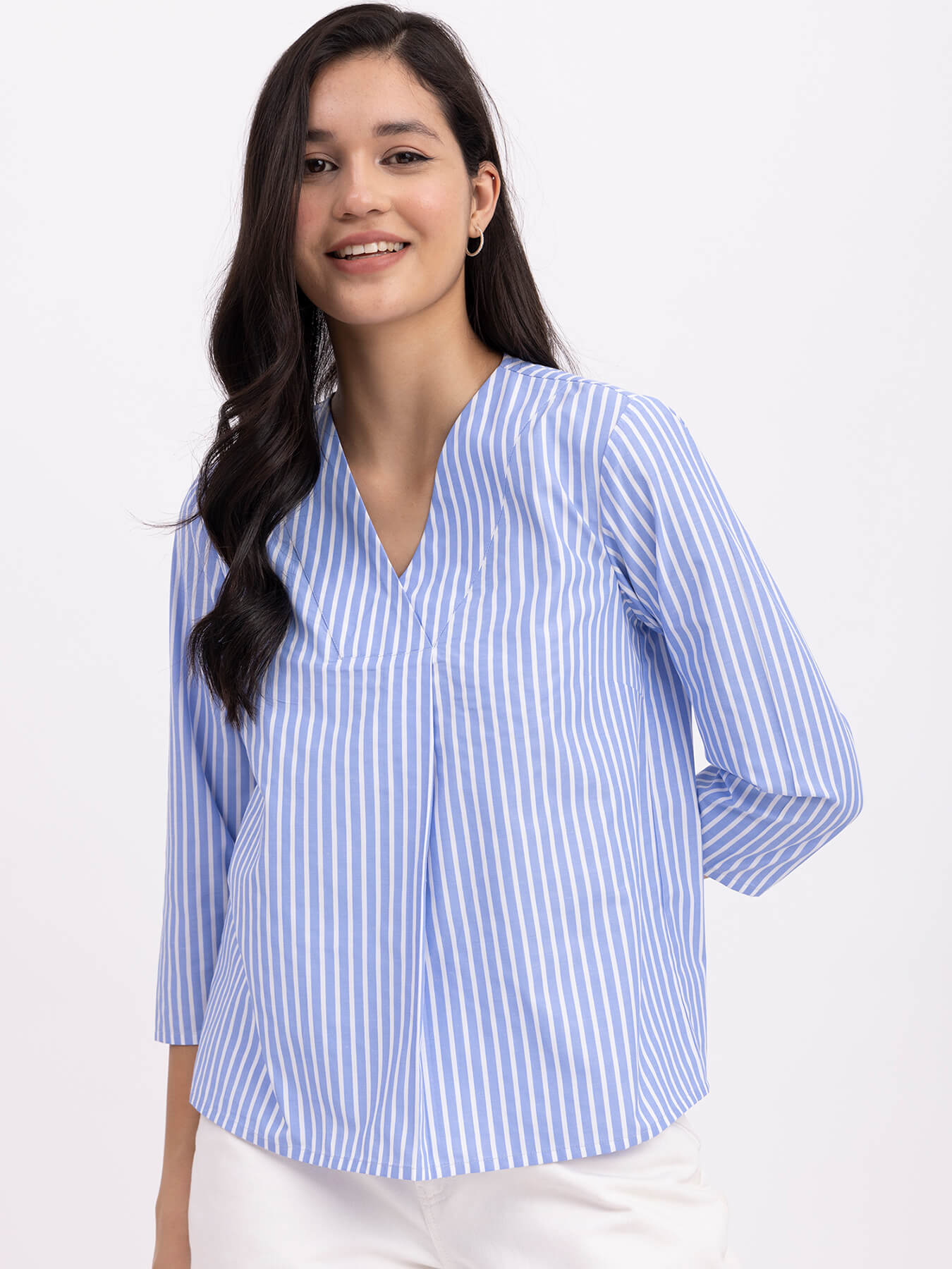 Cotton Striped Top - Blue And White