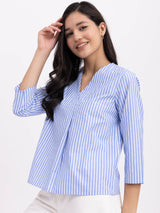 Cotton Striped Top - Blue And White