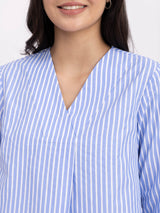 Cotton Striped Top - Blue And White