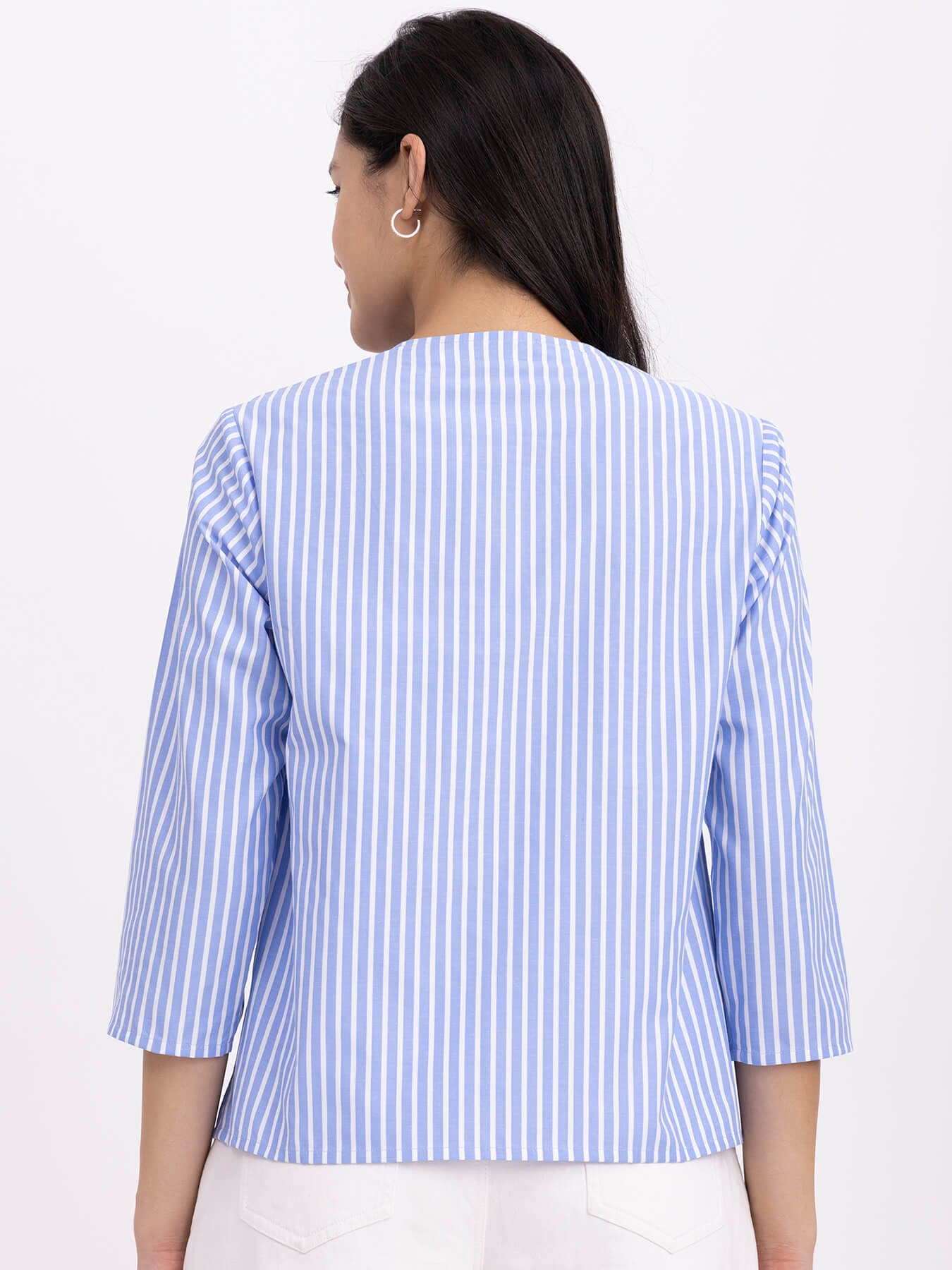 Cotton Striped Top - Blue And White