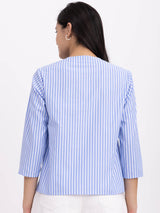 Cotton Striped Top - Blue And White