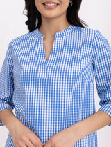 Cotton Checkered Top - Blue And White