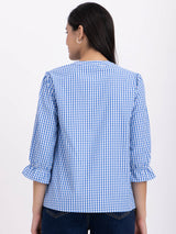 Cotton Checkered Top - Blue And White