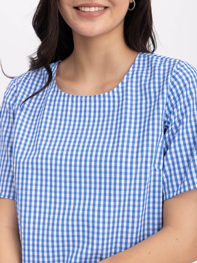 Cotton Round Neck Top - Blue And White