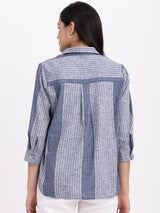 Cotton Geometric Print Top - Blue And Grey