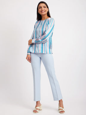Satin Stripes Print Top - White And Teal