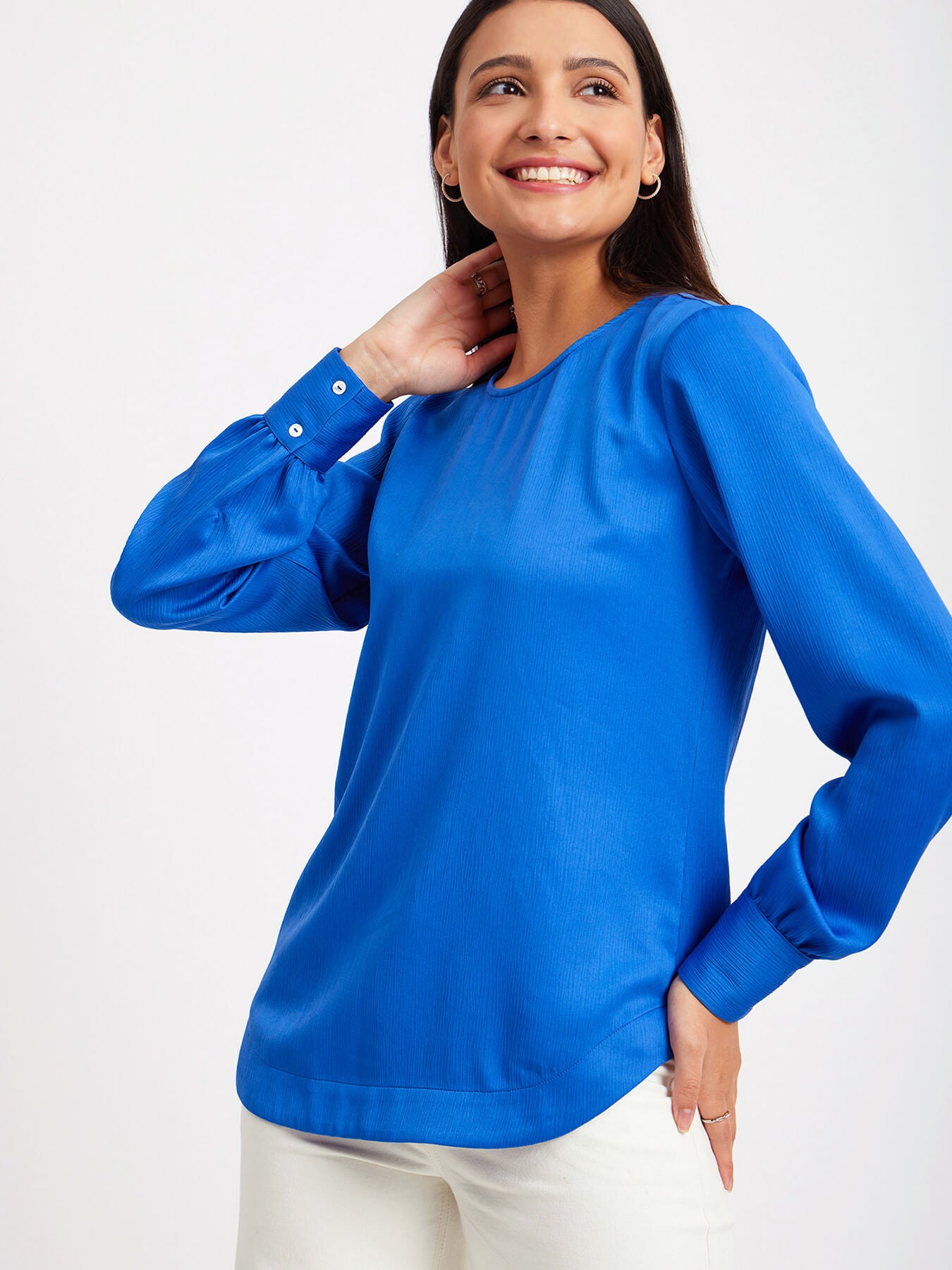 Satin Round Neck Top - Blue