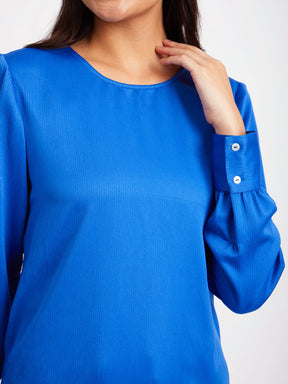 Satin Round Neck Top - Blue