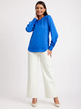 Satin Round Neck Top - Blue