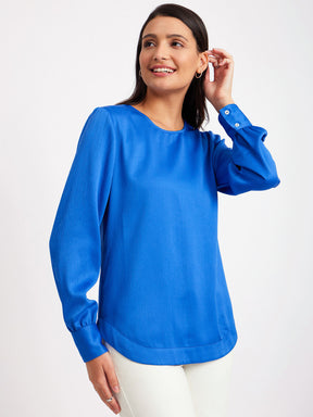 Satin Round Neck Top - Blue